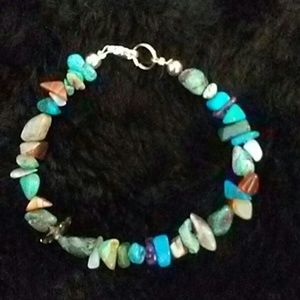 Gemstone turquoise bracelet boho 8 inches